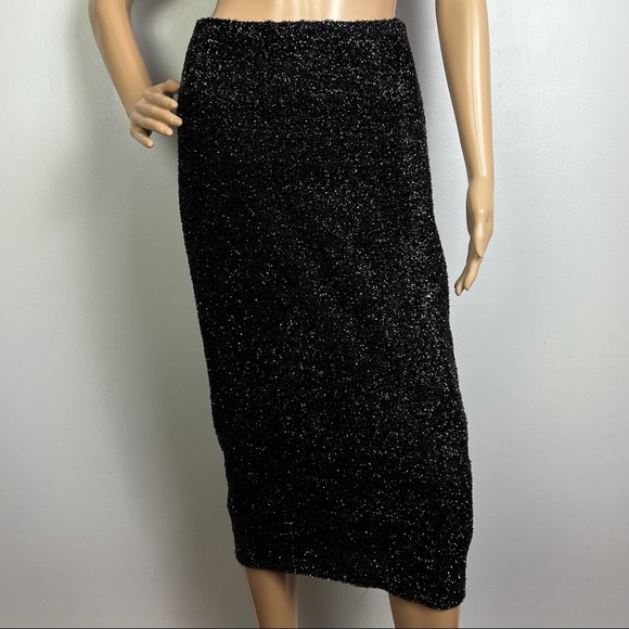 NEW LOVERS + FRIENDS REVOLVE BLACK TINSEL MIDI SKIRT - Picture 2 of 8
